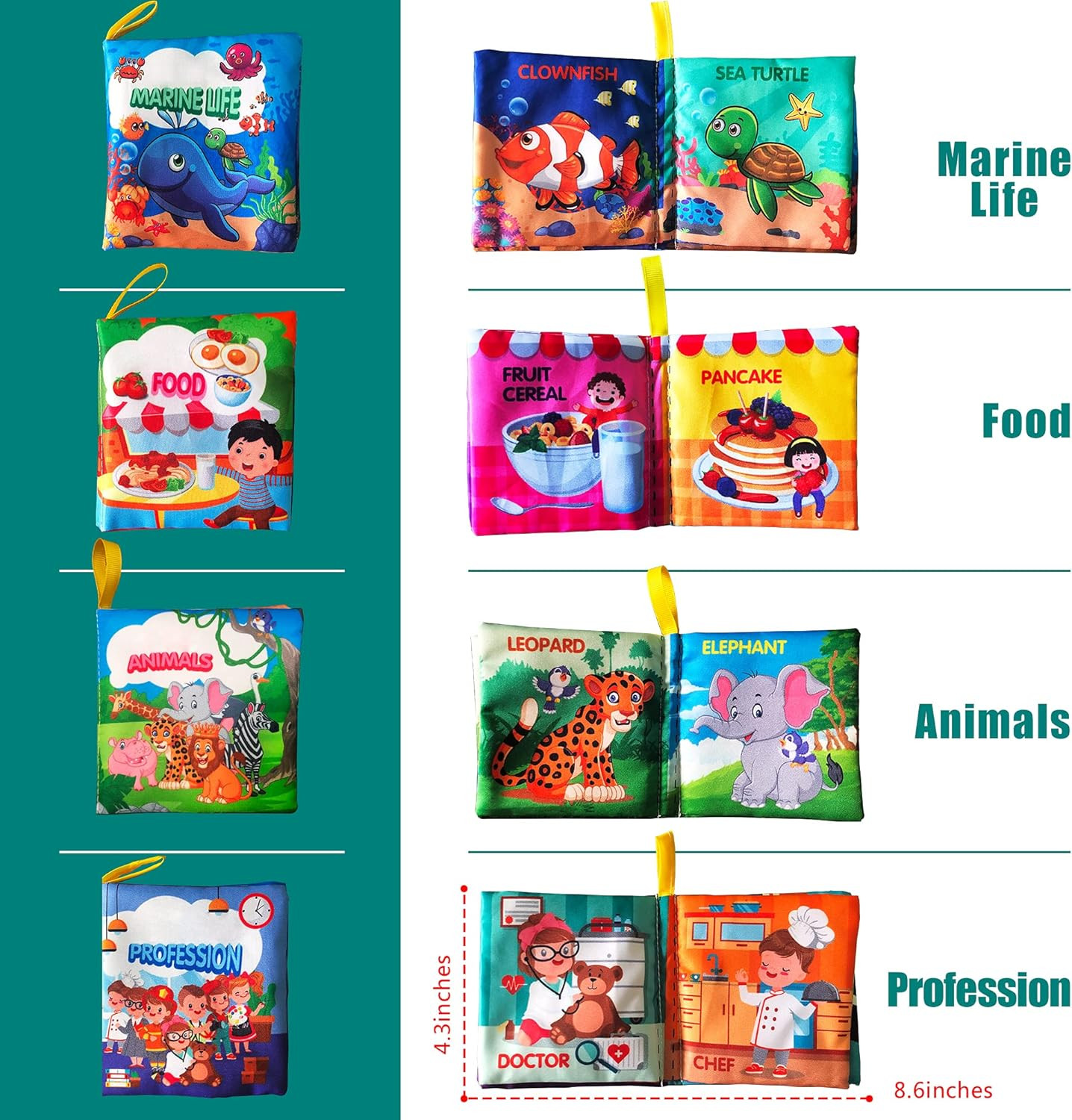 Soft Cloth Baby Book Toy 0-6 Months, Colorful Baby Learning (Pack of 4),Touch an
