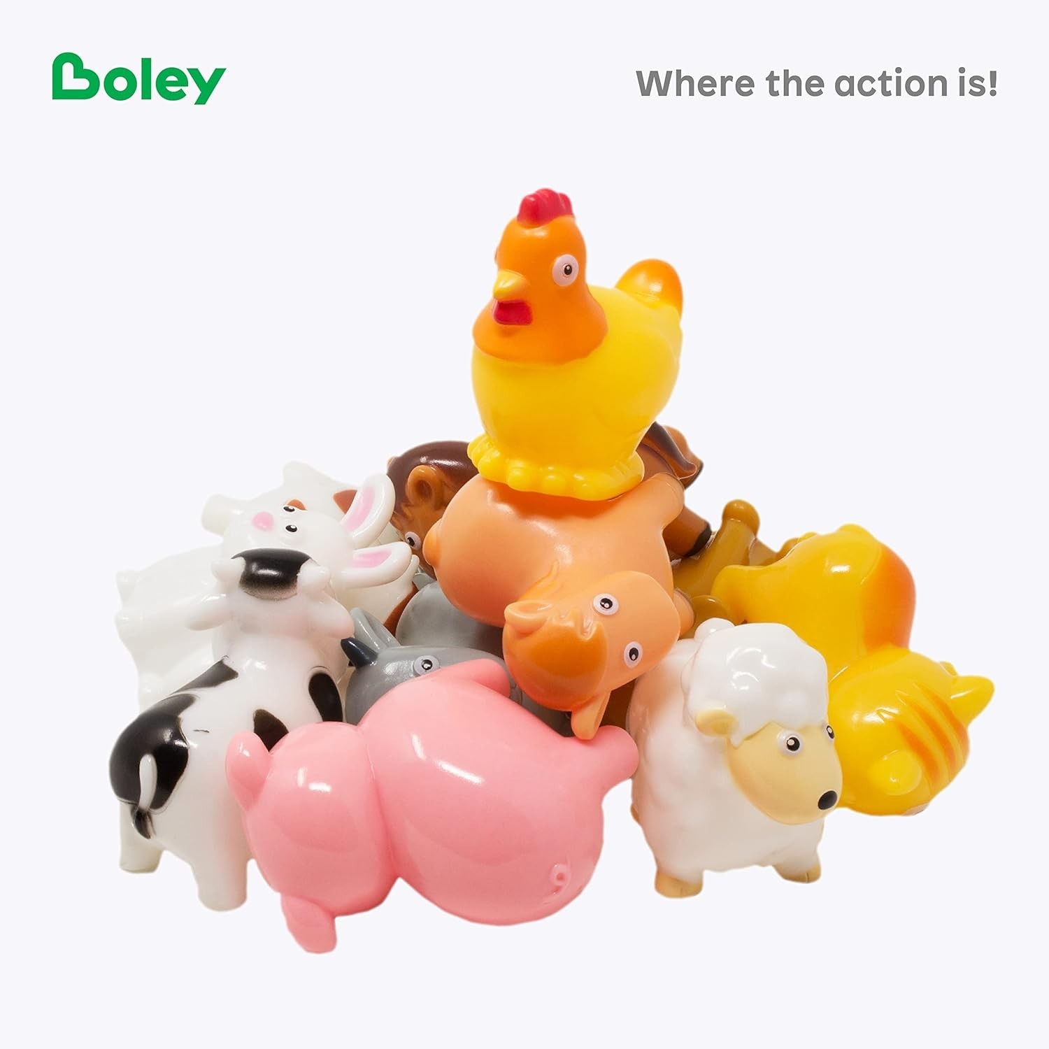 Boley Farm Animals Bath Toys Bucket – 12 Pc Sinking Kids Bath Toys & Pool Toys