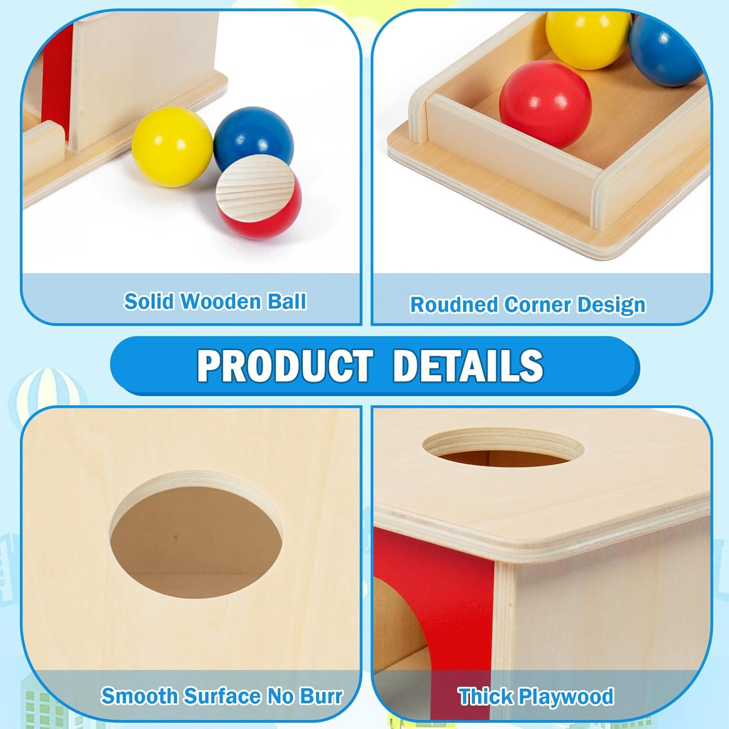Wooden Toy for 6-12 Month Baby 3 Balls,Sorting and Stacking Colorful Learning Ed