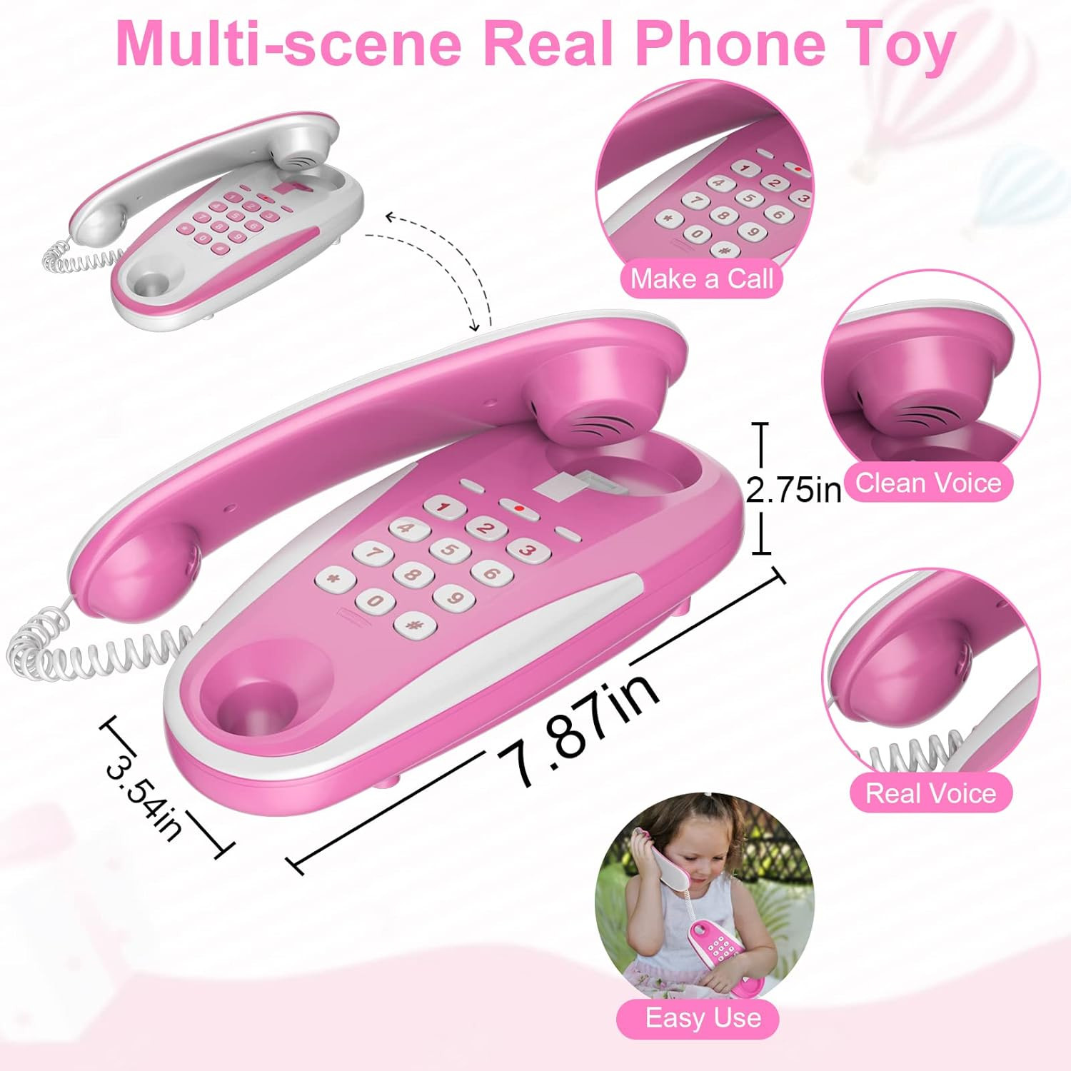 Kids’ Play Phone with Real Ring Sounds, Pretend Play Telephone, 23 Ft Ultra-Long