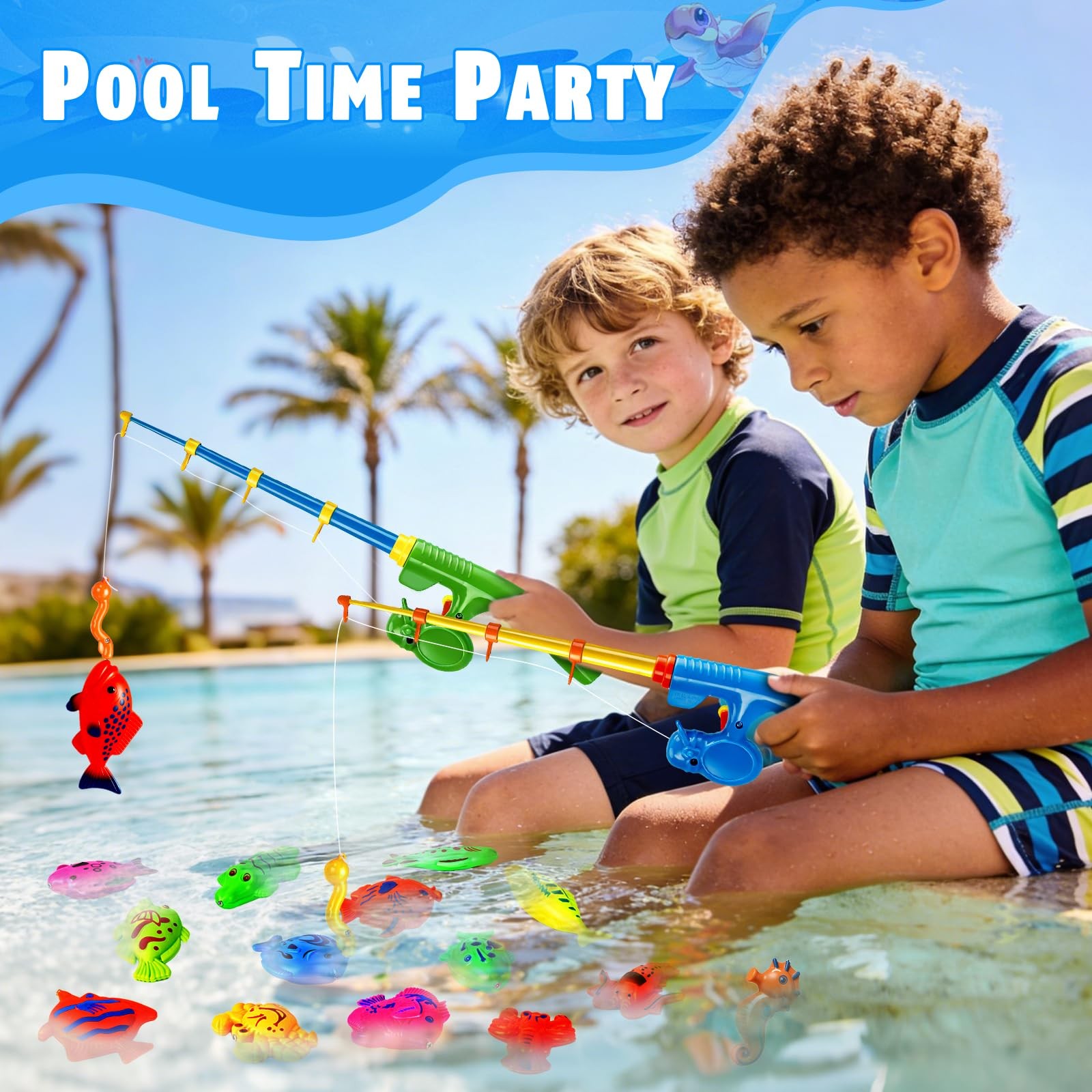 CozyBomB™ Magnetic Fishing Toys Game Set for Kids | Water 30 Fishes, Blue