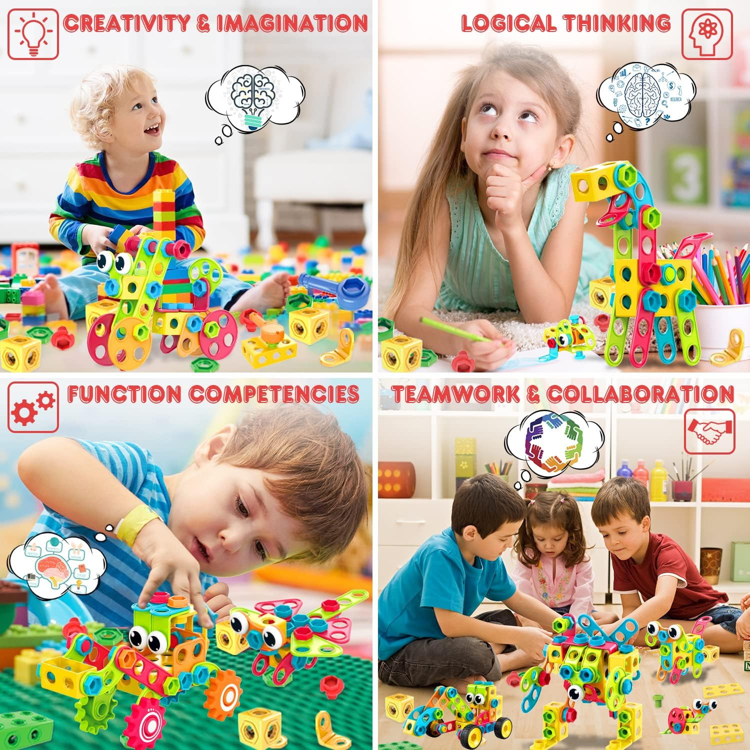 195 PCS STEM Building Blocks Toy Set for Kids Ages 3-10, Educational Constructio