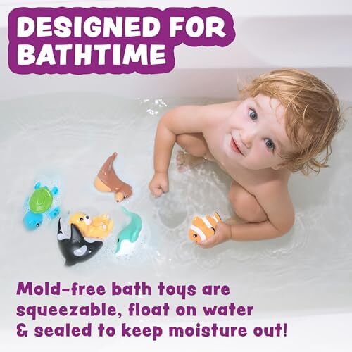 Tub Works® Marine™ Mold Free Bath Toys, 6 Pack | Sealed, No Hole Bath Toys De
