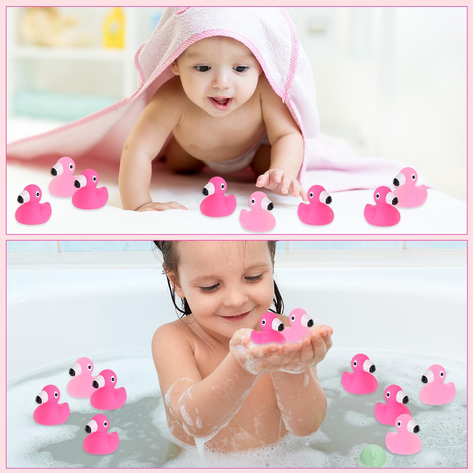 Jerify 150 Pcs Flamingo Rubber Duck Bulk Pink Kids Bath Toys Floating Ducks