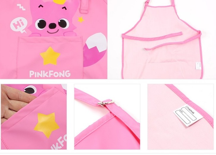 Pinkfong Kids Art Gown Set Apron Arm Band Hood For Cooking Art Play Korea PK BL