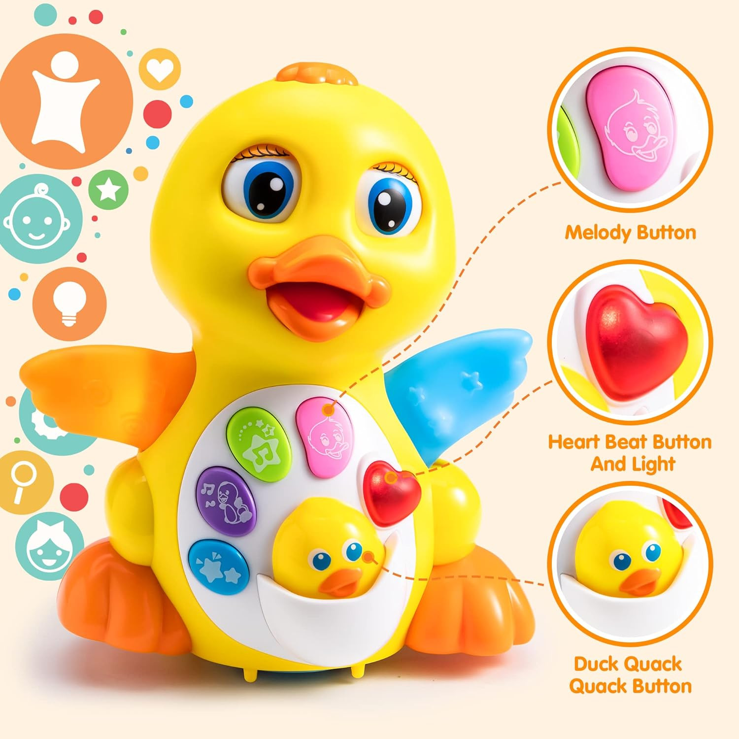 Baby Toys Duck, Infant Dancing Crawling Musical Toys 18+ Months, Tummy Time Ligh