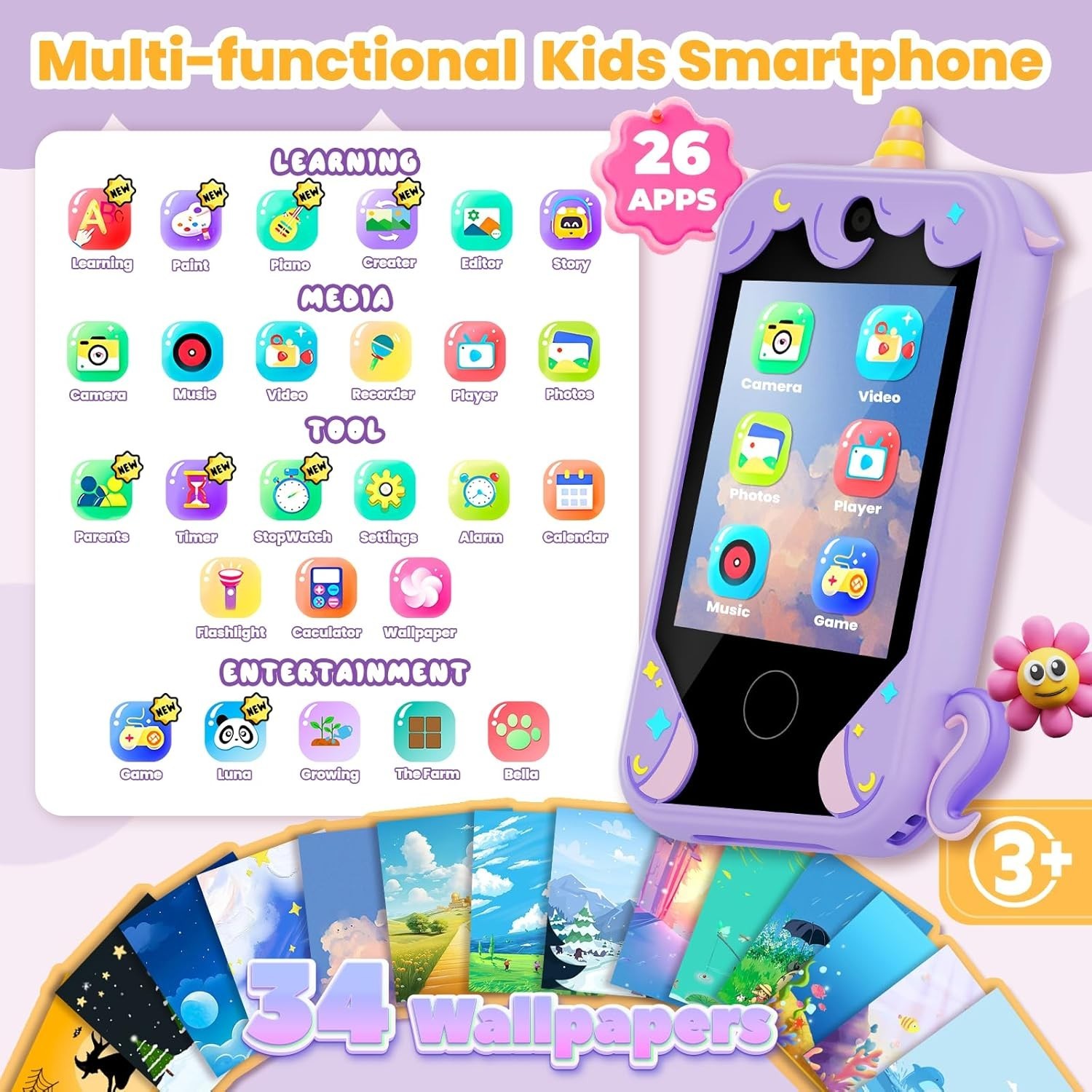 Kids Phone for Girl Toys, Christmas Birthday Gifts for Age 3-10 Old Girls Bo…