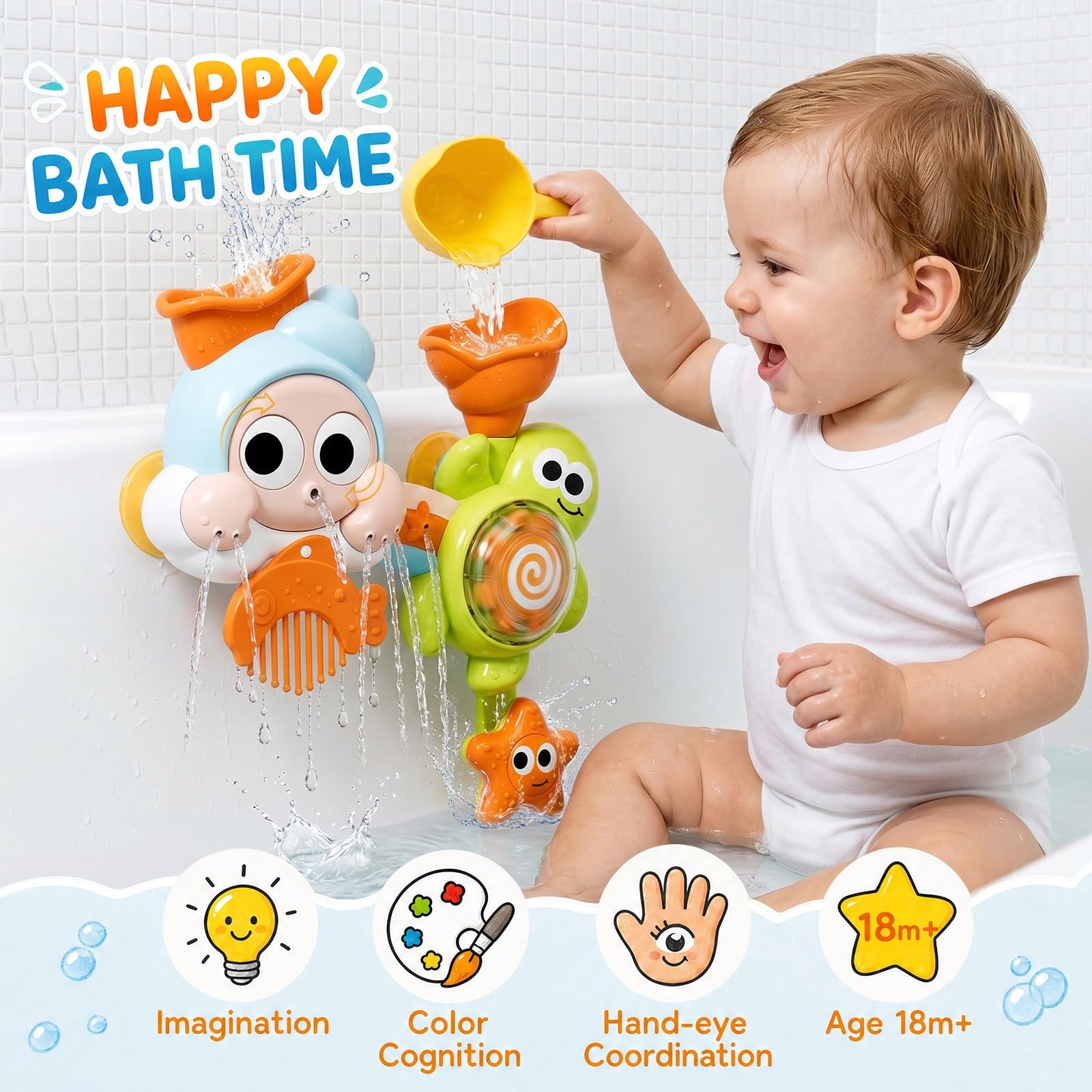 DOLIVE Suction Cup Bath Toys for Toddlers 1-3, Water Sensory Bathtub Toys…