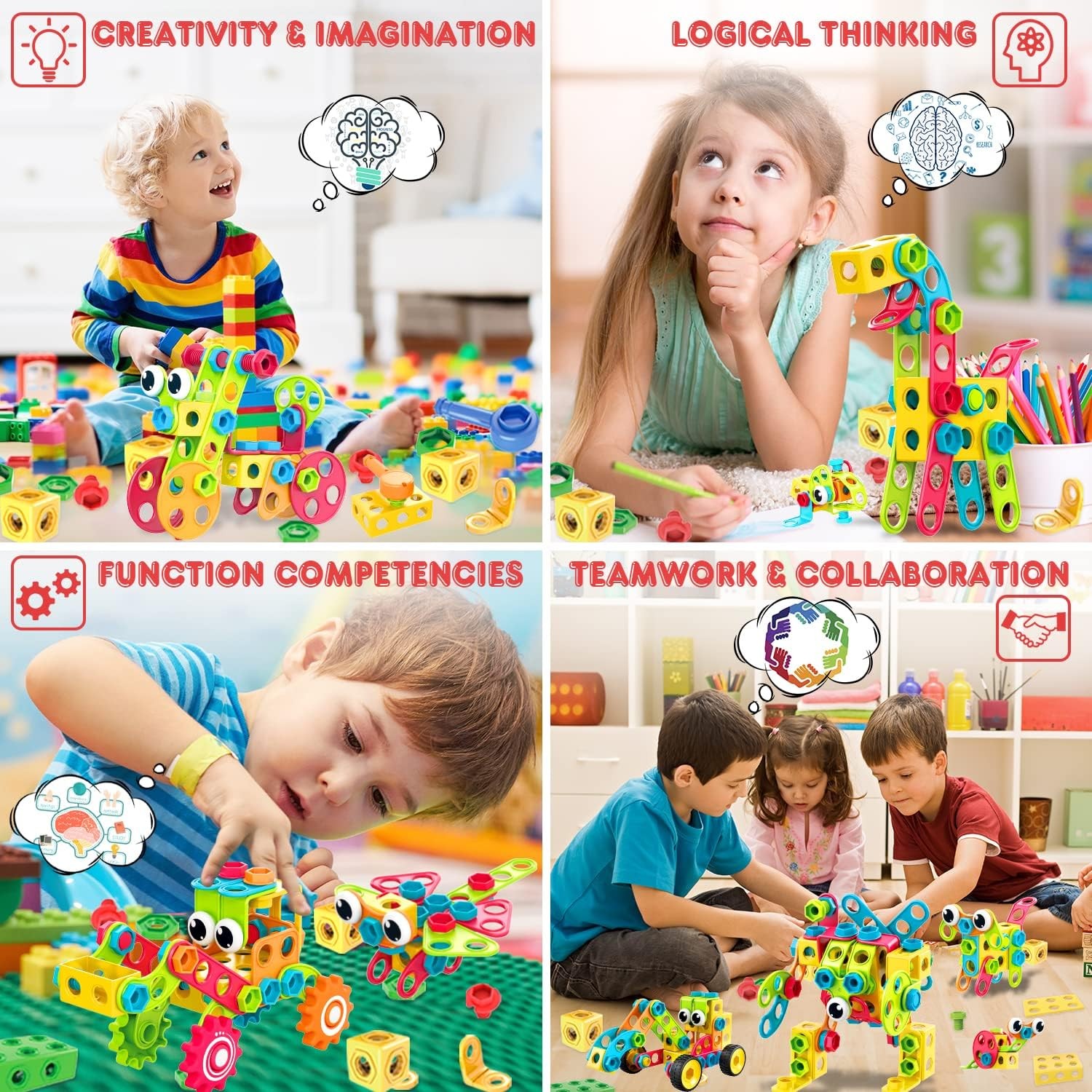 195PCS STEM Building Blocks Educational Toy w Storage Box Ages 3–10