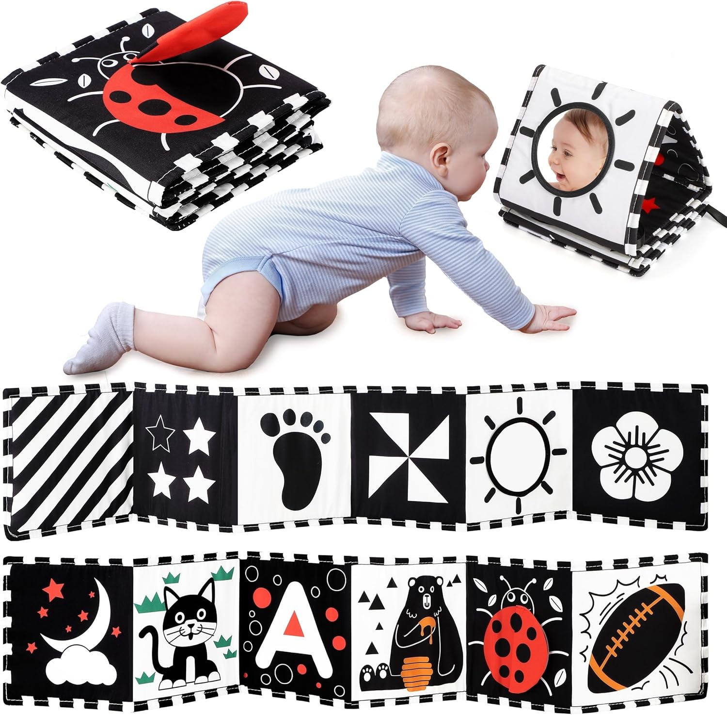 Baby High Contrast Toy Black White Tummy Time Book Sensory Newborn 0-12 Months