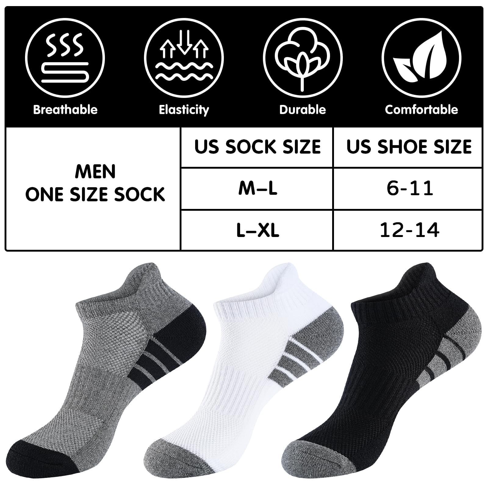 Monxiery 7 Pairs Mens Cotton Cushioned Ankle Socks, Athletic Performance Runn…