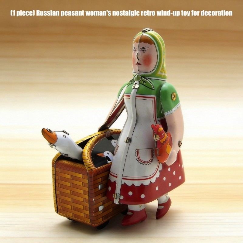 Antique Inspired Wind Up Toy Russian Lady Tinplate Figure Great For Home Decors