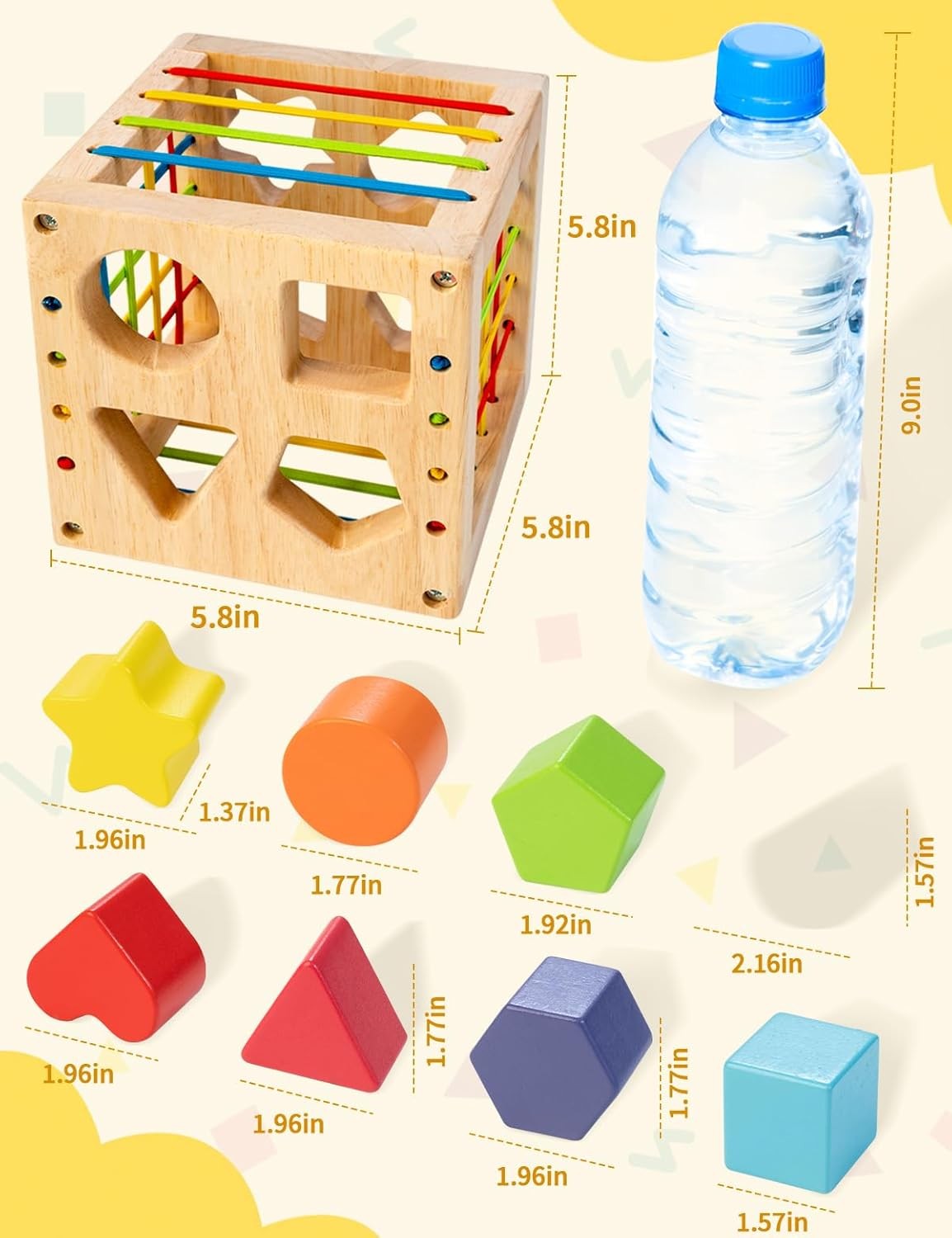 Montessori Toy for Toddlers, Shape Sorter for Babies, Wooden Shape Sorting Cube