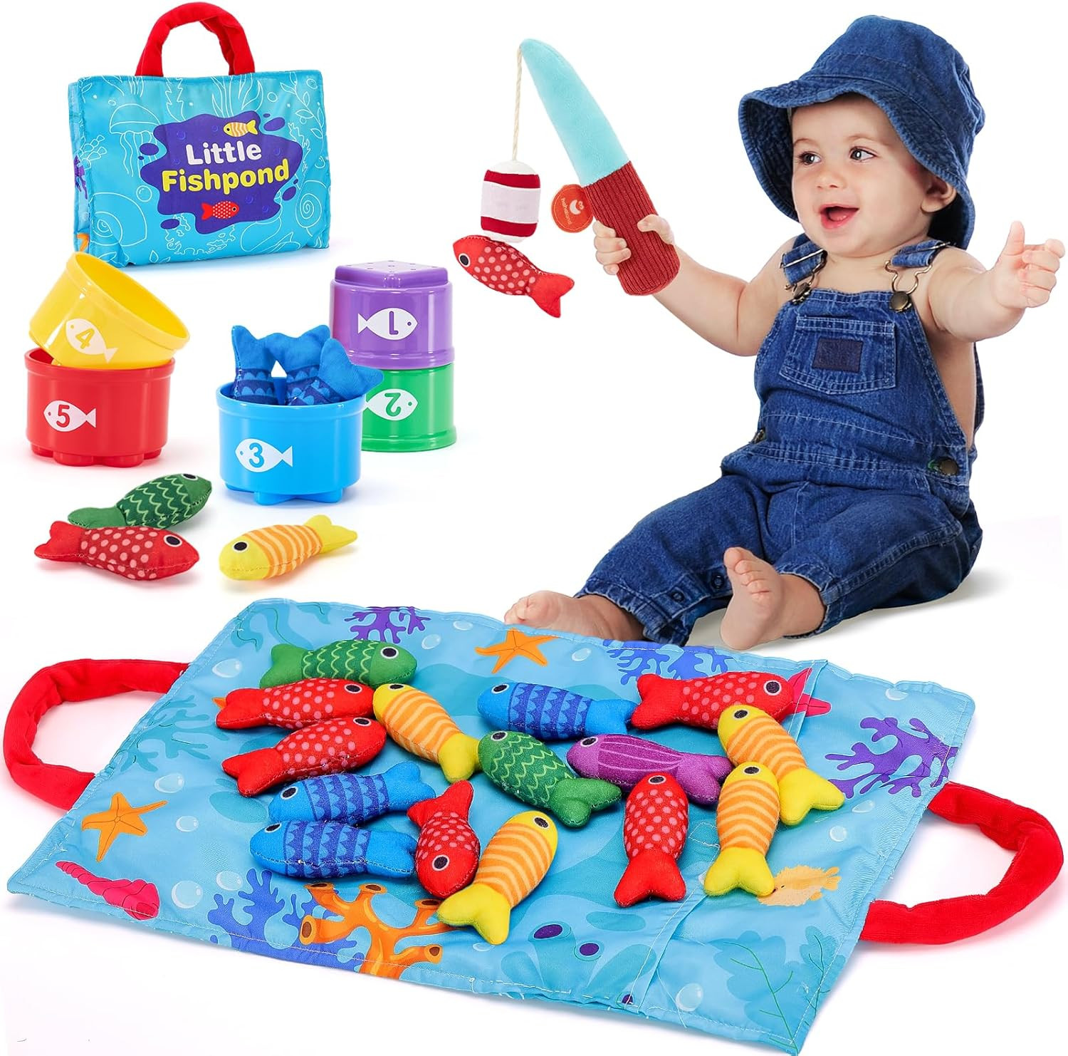 Montessori Toys for 1 Year Old Boy Girl Birthday Gift – 10 in 1 Cloth Fishing…
