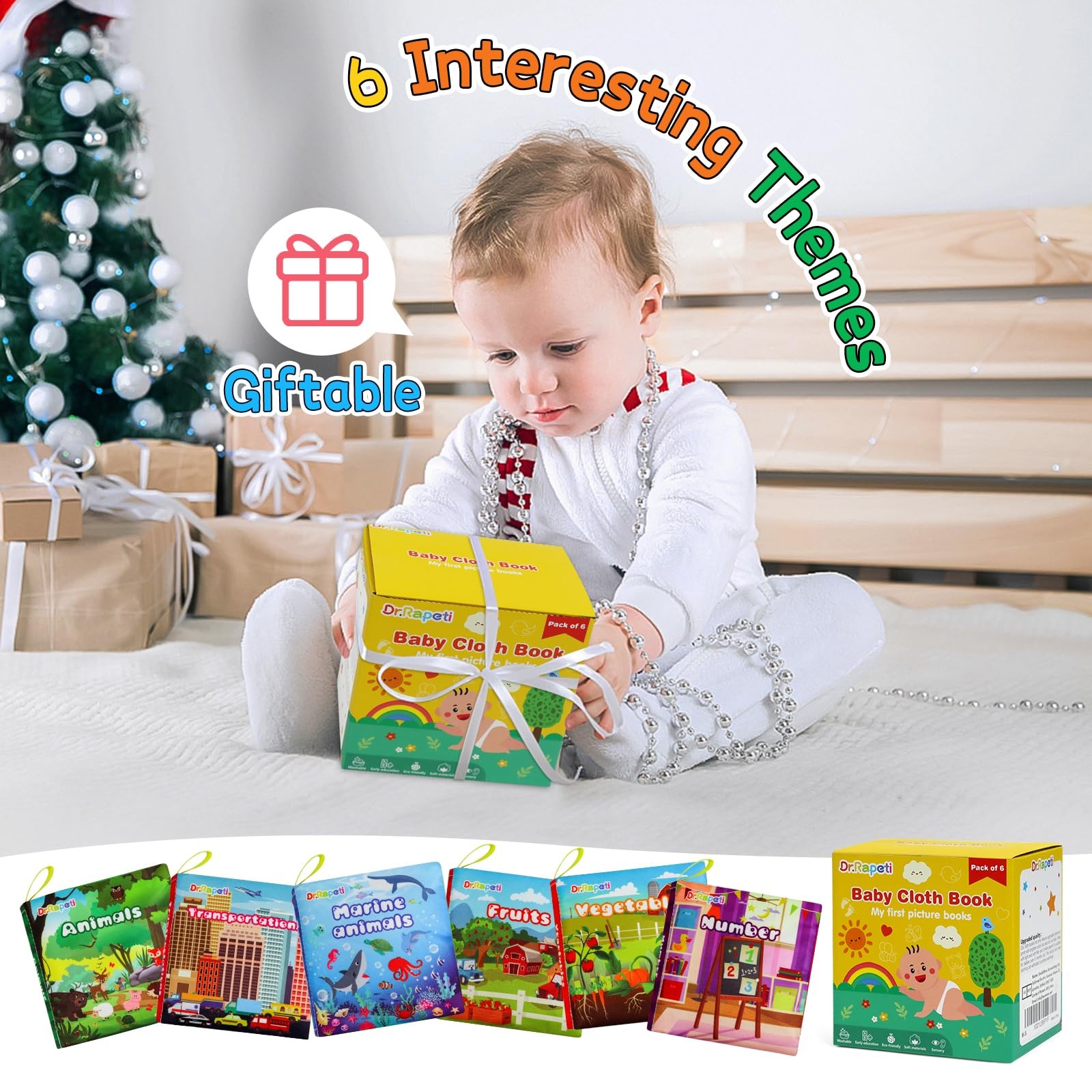 Dr.Rapeti Soft Cloth Books Baby Bath 6-Pack for Small, Colorful 2