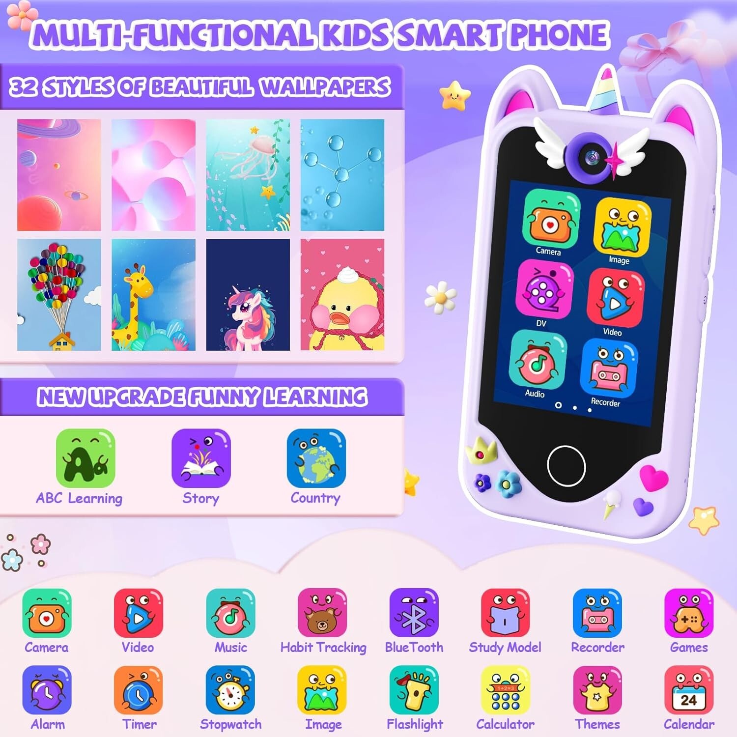 Multifunctional Kids Smart Phone – Learning Games & Music for Ages 3-6 Girls