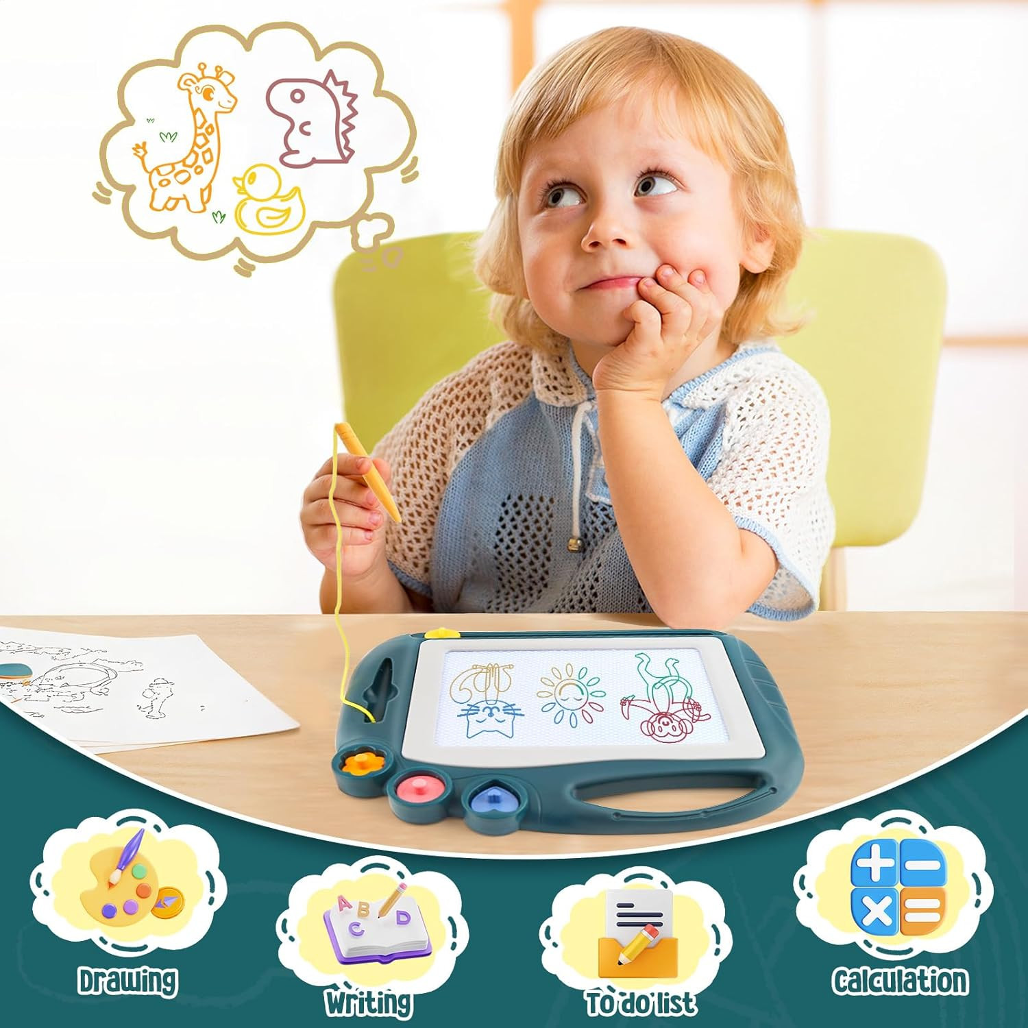 Magnetic Drawing Board, Toddler Toys for Age 1 2 3 Boys Girls, Sketch Pad, Birth