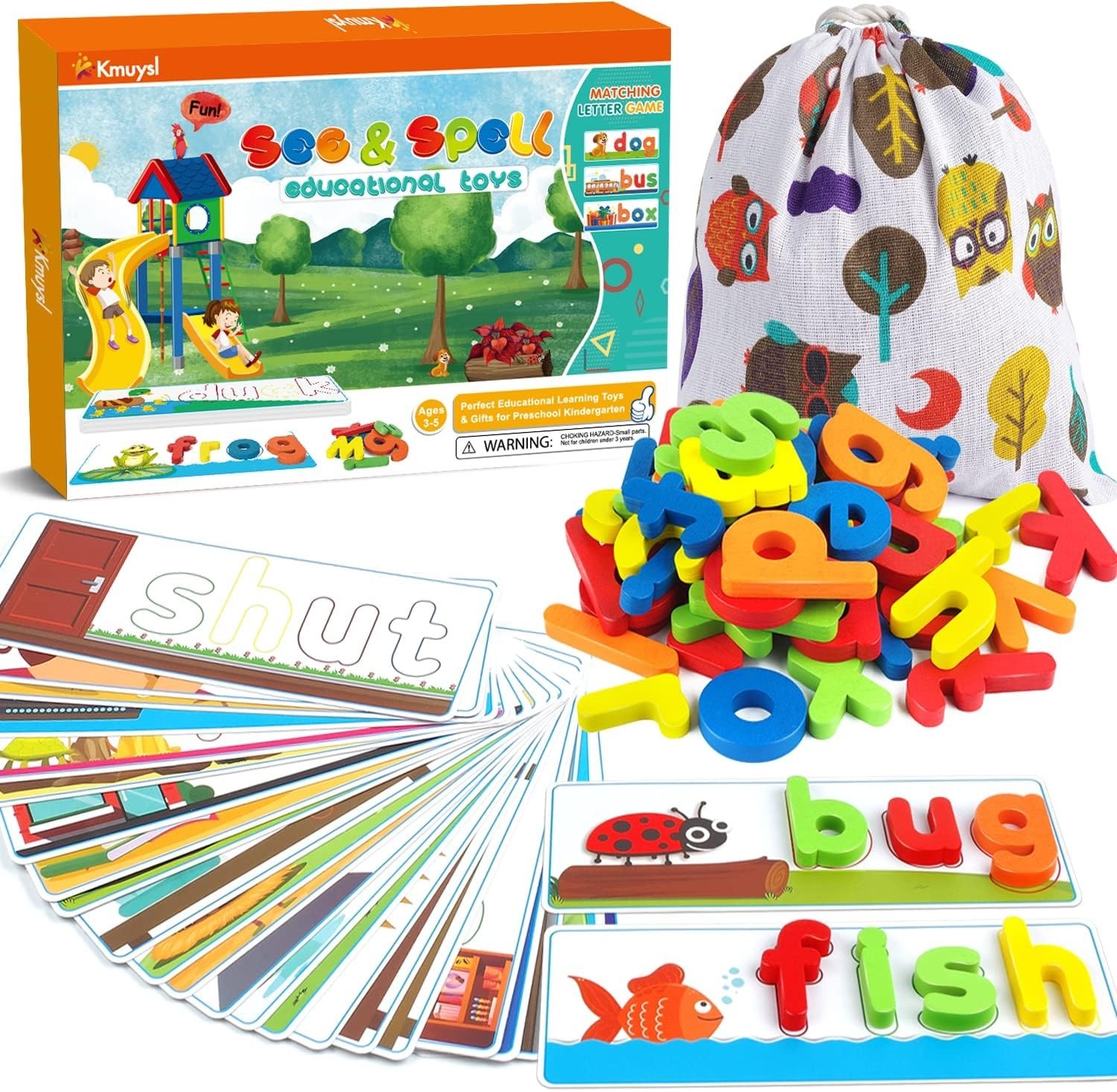 28 Flash Cards & 52 Wooden Blocks – Educational See & Spell Toy for Kids
