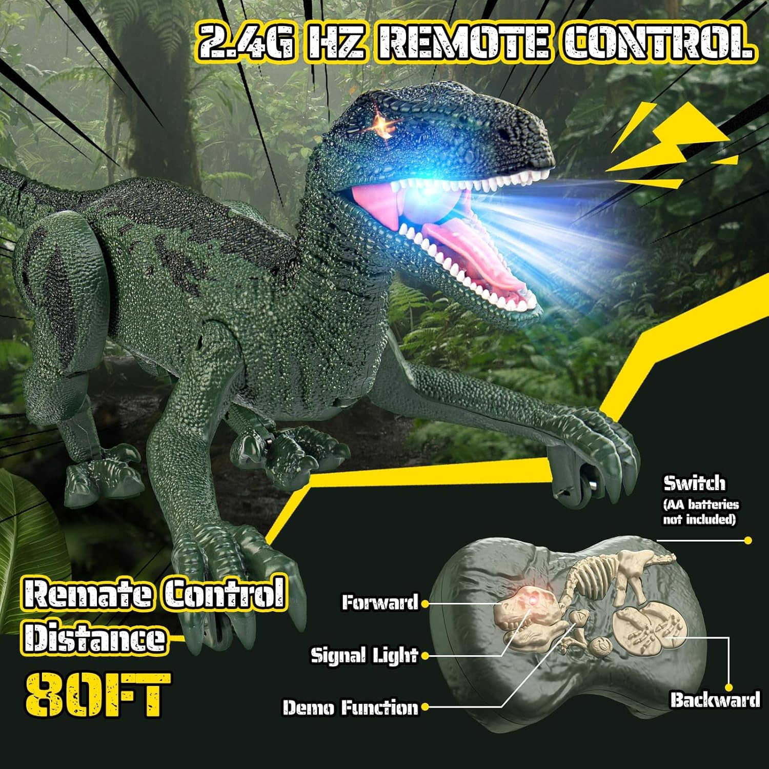 Walking T-Rex Dinosaur Remote Control RC Toys For Kid Action Figure LED Light Up