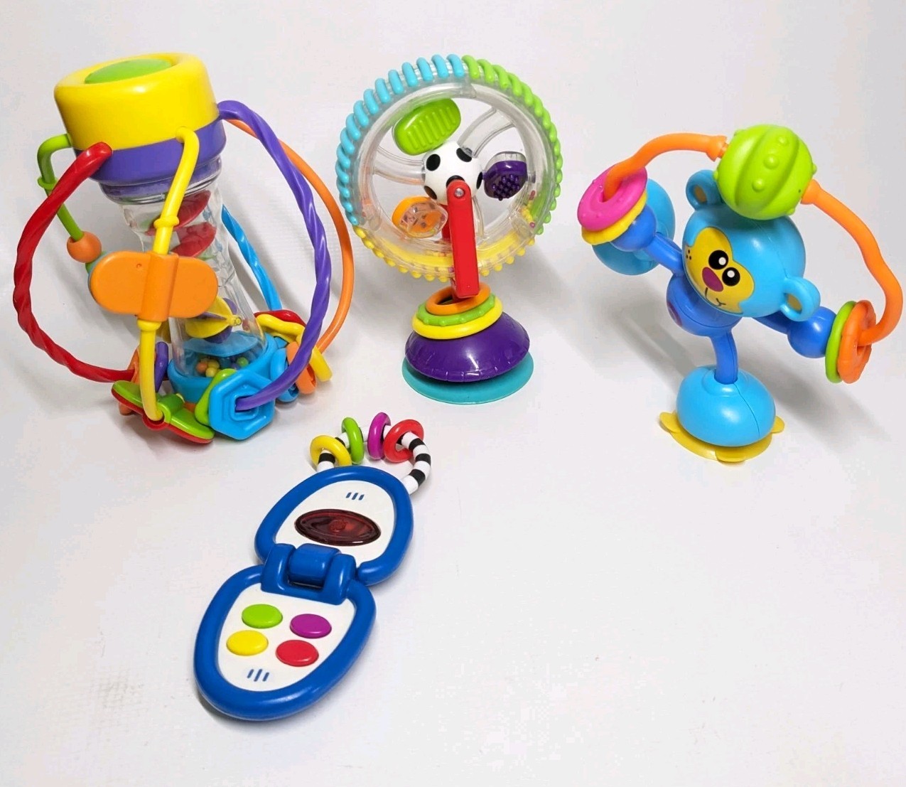 Baby Toy Lot of 4 Sassy Infantino Activity Shaker Wheel Monkey Phone Set