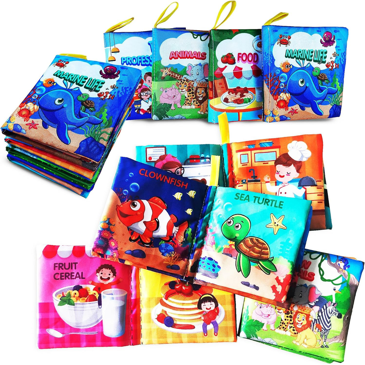 Soft Cloth Baby Book Toy 0-6 Months, Colorful Baby Learning (Pack of 4),Touch an
