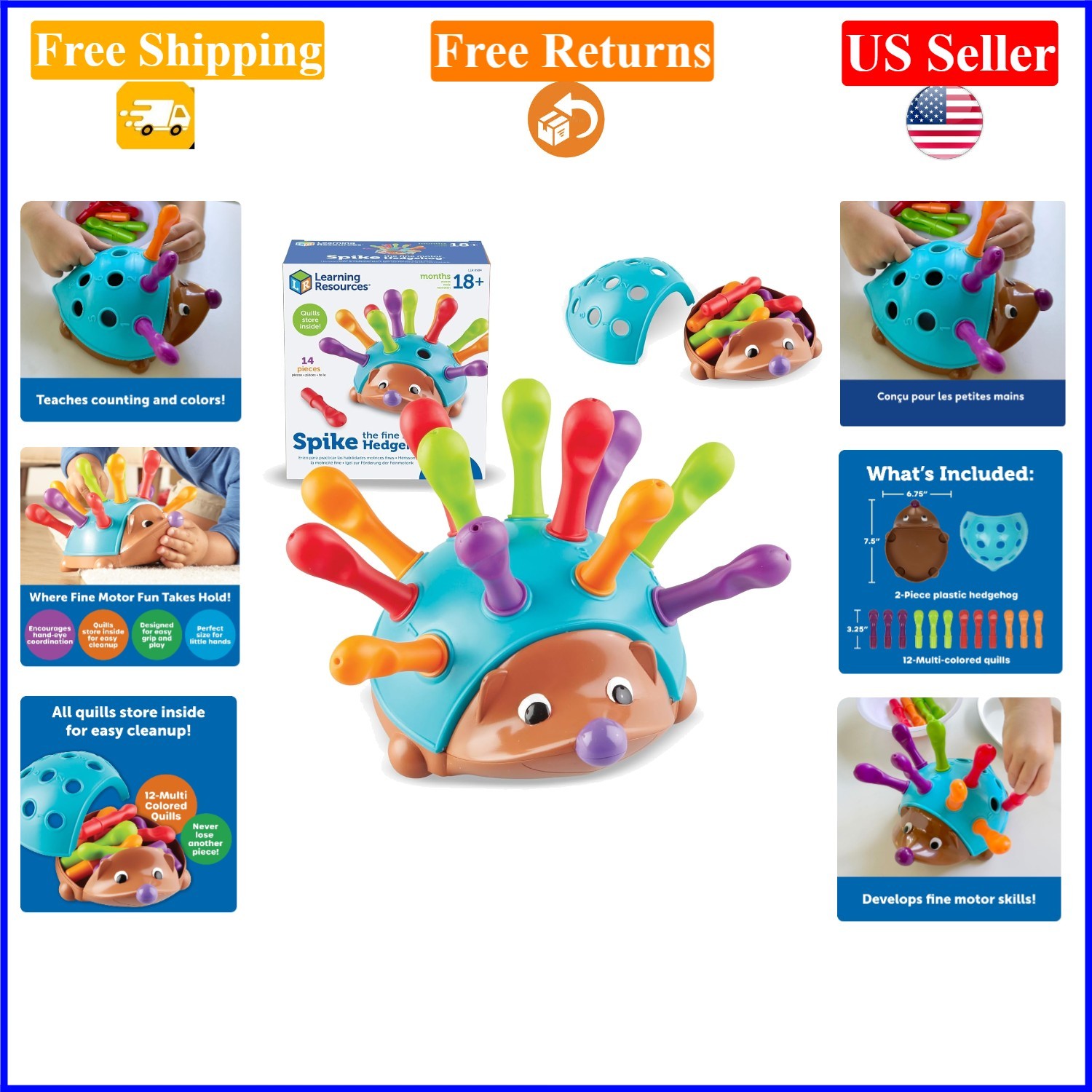 Spike The Fine Motor Hedgehog Toddler Montessori Toy – Multi-Color