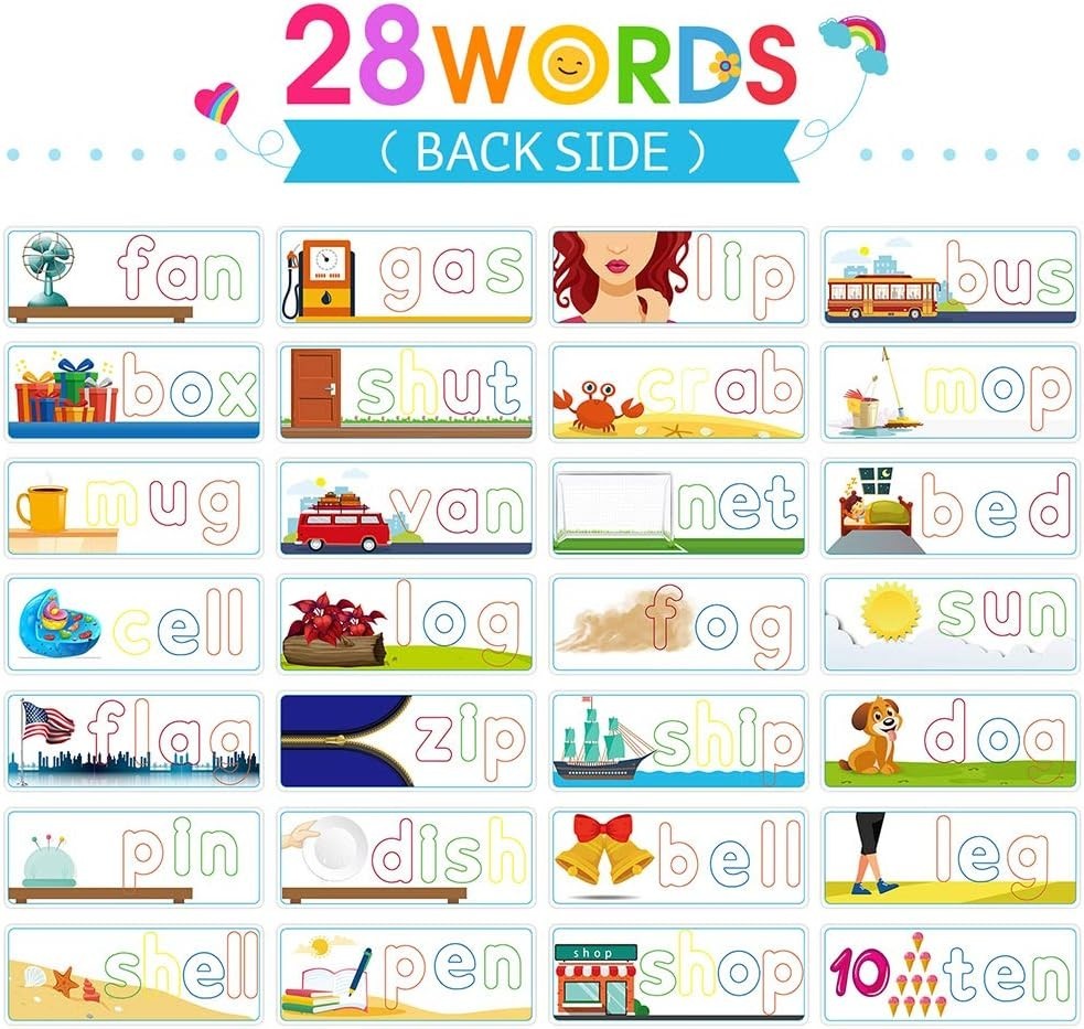 28 Flash Cards & 52 Wooden Blocks – Educational See & Spell Toy for Kids