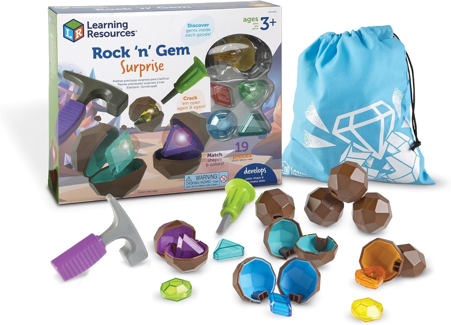 Rock ‘N Gem Surprise – 19 Pieces, Ages 3+ Toddler Learning Toys, Sorting and Mat