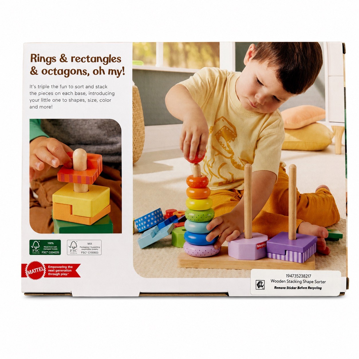 Fisher-Price HXT76 Wooden Stacking Shape Sorter 26 Pc Toddler Toy
