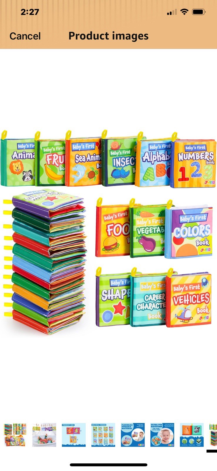 JOYIN 12 Pcs Bath Books, Nontoxic Fabric Soft Crinkly Cloth Books Learning New