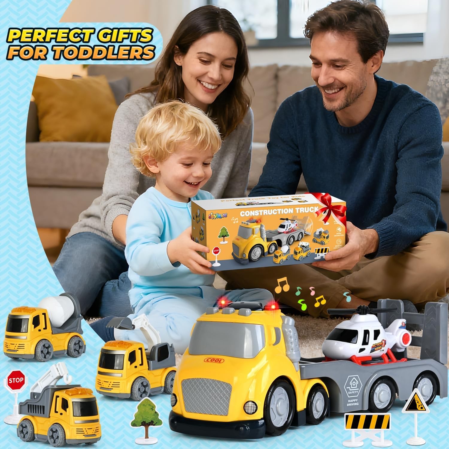 Toddlers Truck Toys,Boy Toys Gifts for 1 2 3 Years Old,5 in 1 Construction Trans