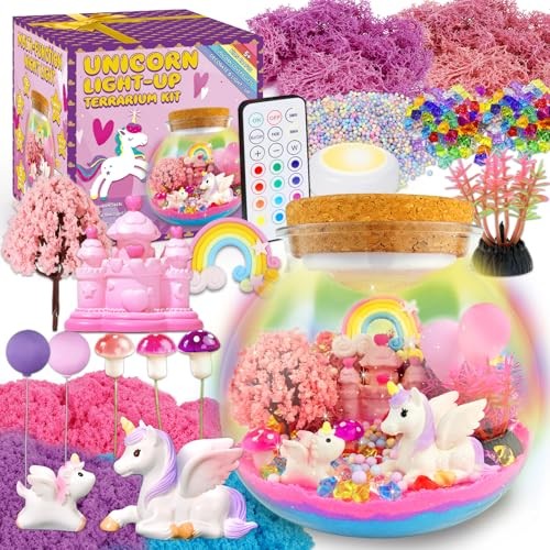 Terrarium Crafts Kit for Kids-LED Night Light Up & Remote Birthday Unicorn