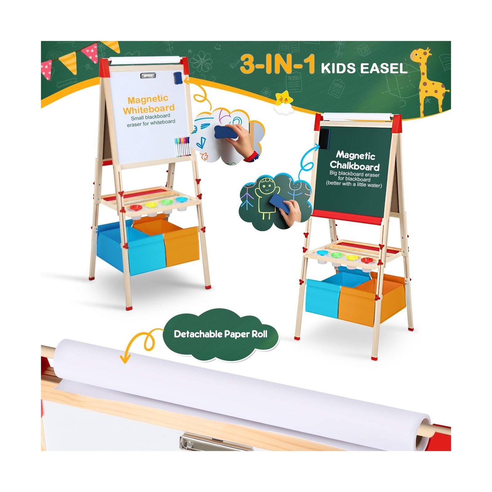 Easel for Kids,3 in 1 Adjustable Kids Art Drawing Easel Set,130+ Ar… Fast Ship