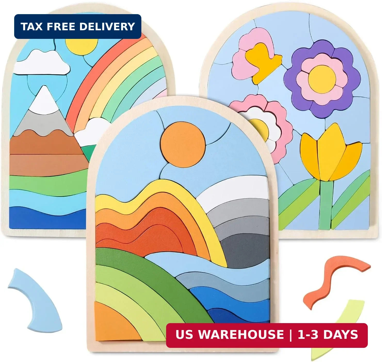 Montessori Wooden Shape Puzzles – Color Matching & Cognition Fun for Kids Over 3