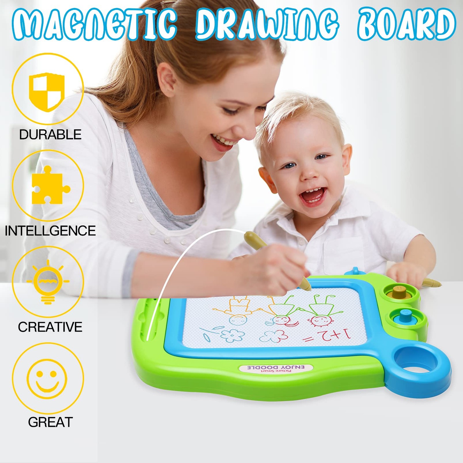 ALISKAGZE Magnetic Drawing Board for Toddlers Age 3-5, Green Erasable Doodle …