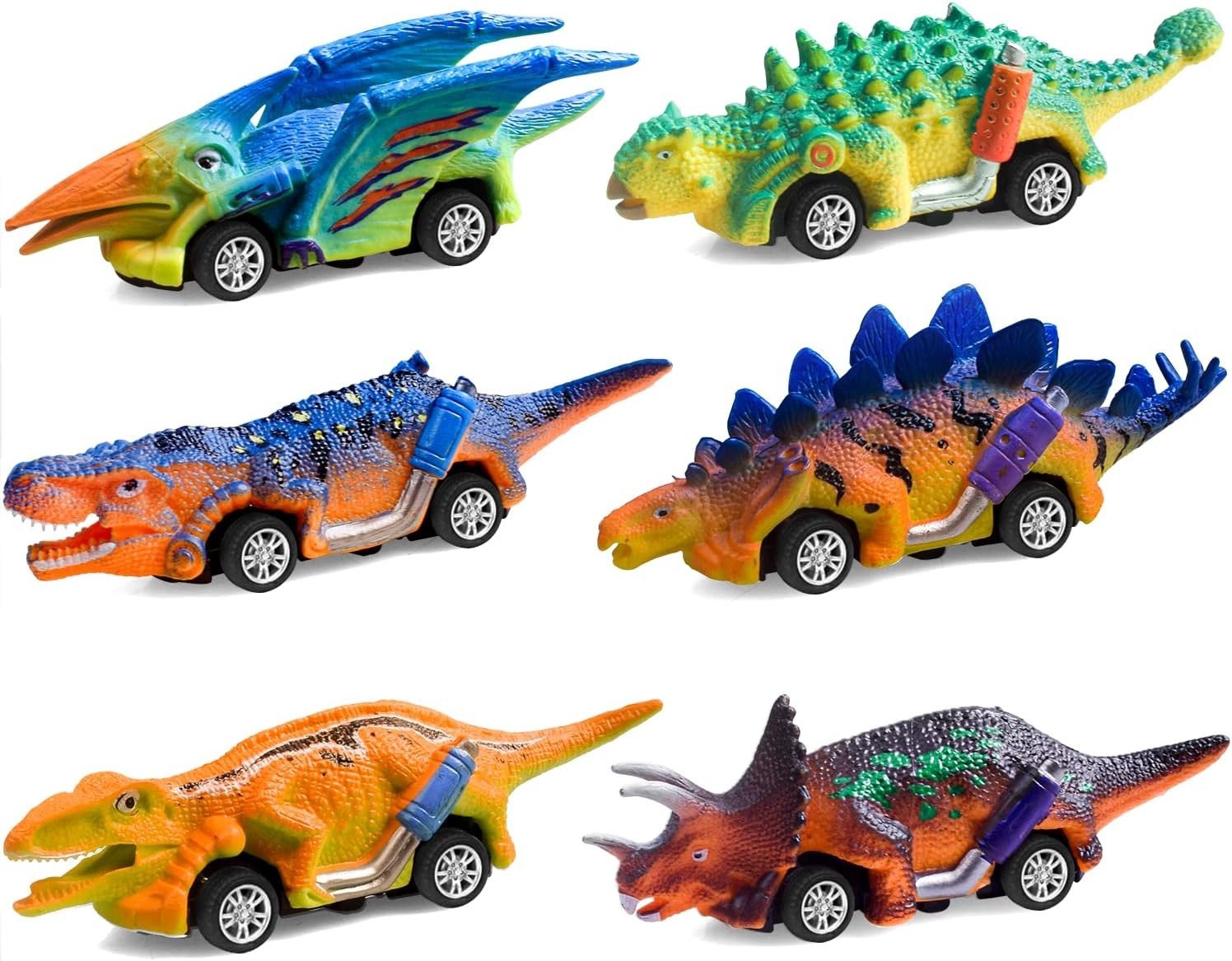 6-Pack Colorful Dinosaur Pull Back Cars – Perfect Fun for 3-5 Old Boys