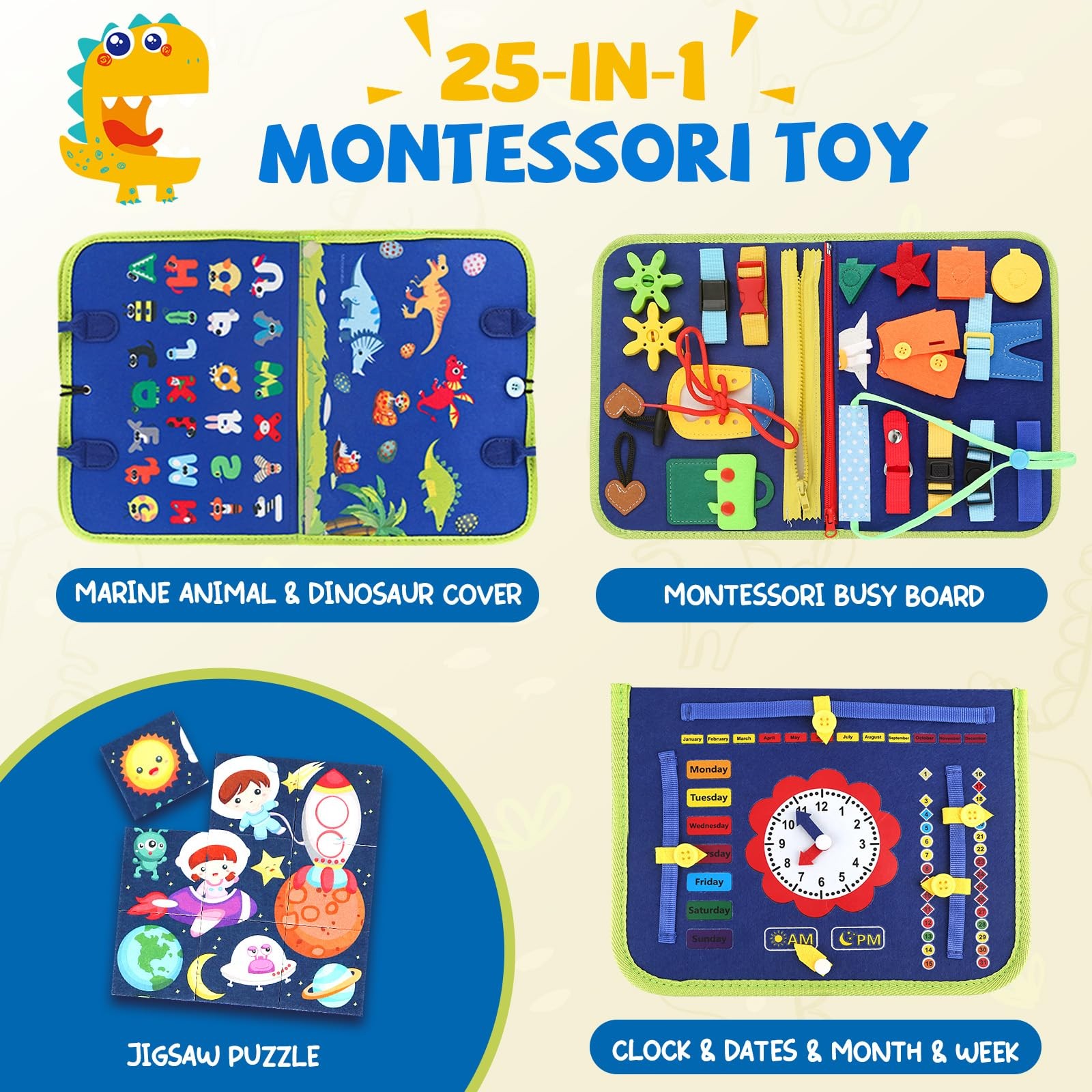 Toddler Busy Board, Montessori Sensory Toys for Boys, 1-4 Year Old Girl Toddl…