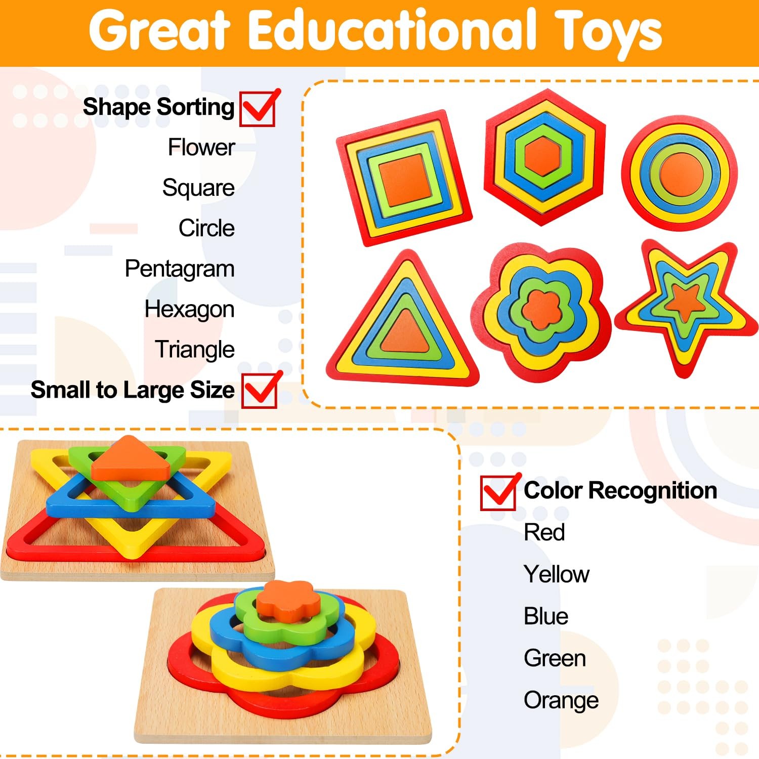 Puzzles Montessori Wooden Shape Sorting Puzzle Sensory Activities Preschool L…