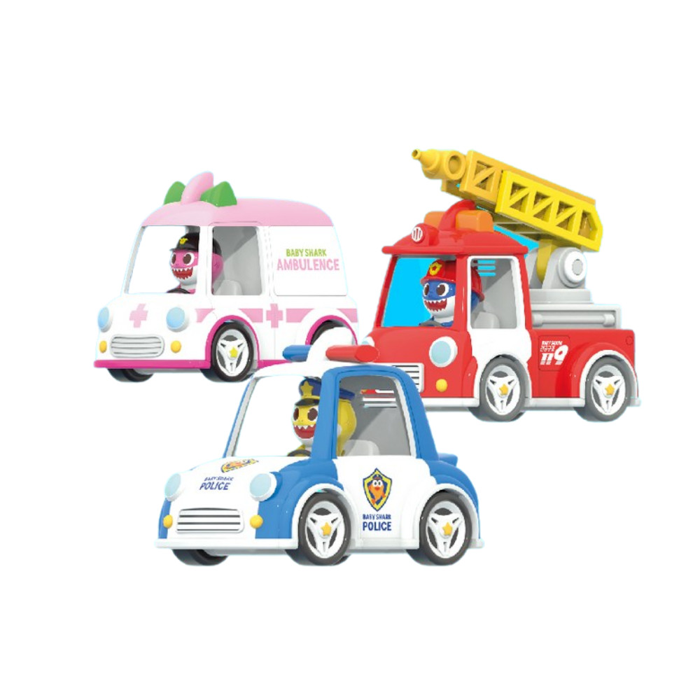 Pinkfong Baby Shark Emergency Car 3-Set Police Fire Truck Ambulance Toy Vehicle