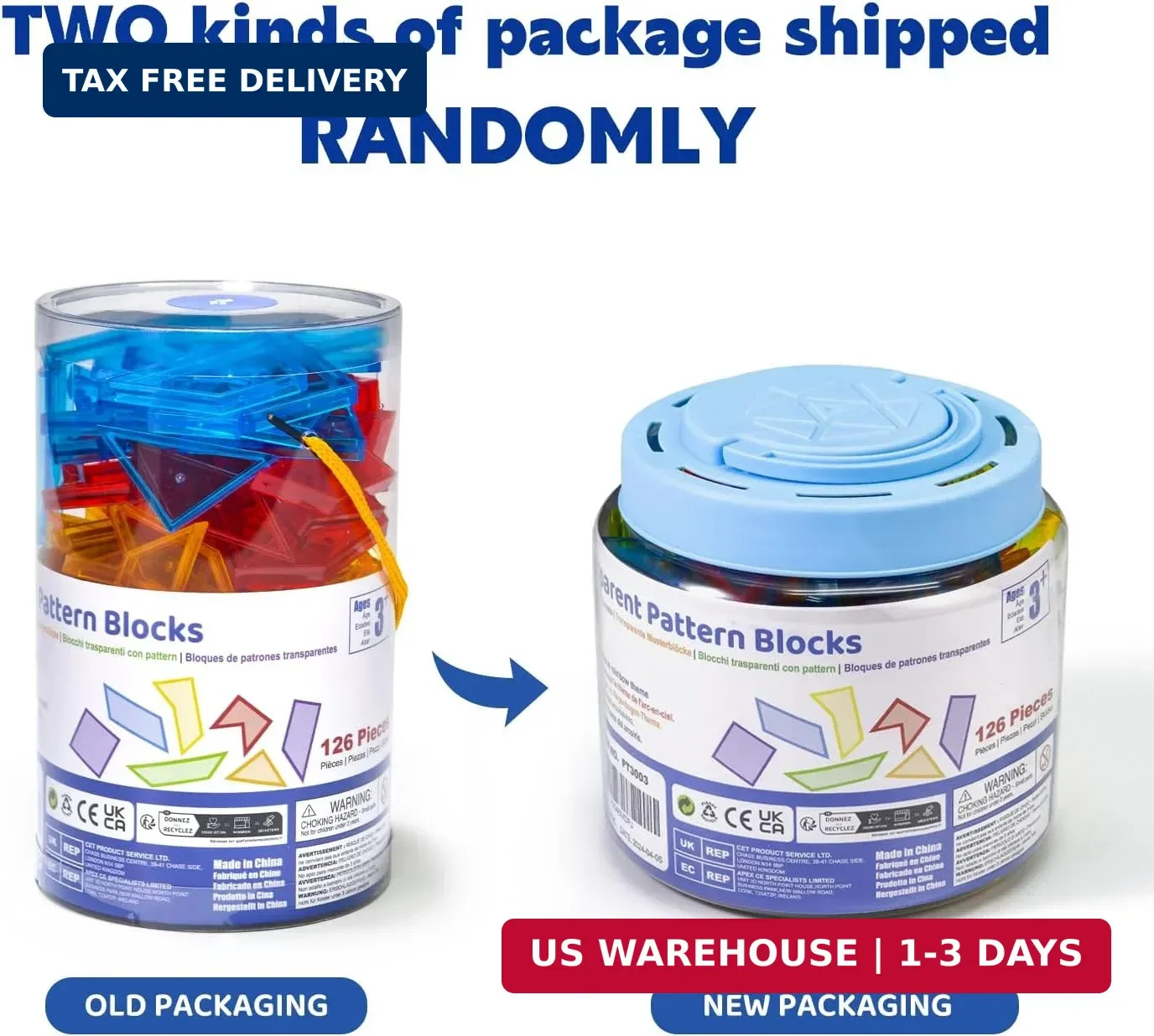 Pairez Toys Transparent Pattern Blocks, 126 Pcs Geometric Shapes Blocks, Tangram