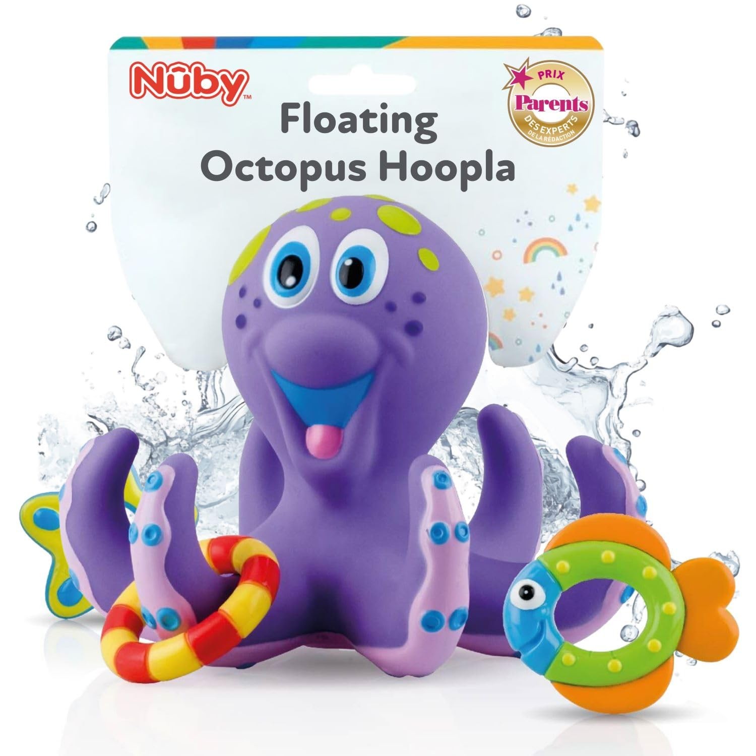 Nuby Floating Octopus with 3 Hoopla Rings – 4 Piece Set,