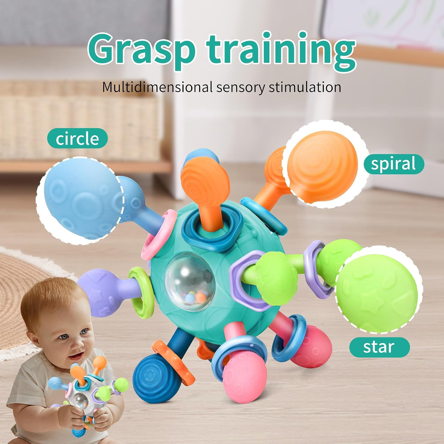 Baby Montessori Teething Toys for 0-6 6-12 Months BPA Free Sensory Toys for Babi