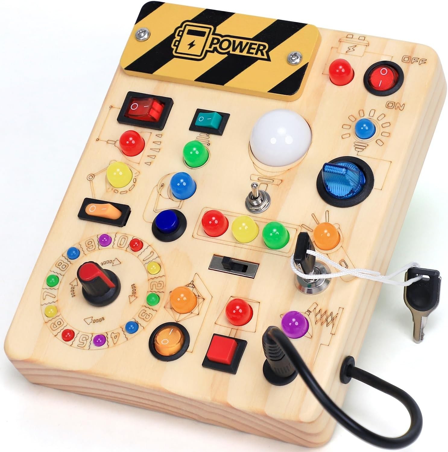 Busy Board with LED Light Switches Montessori Toys for 1 2 3 Old Toddlers