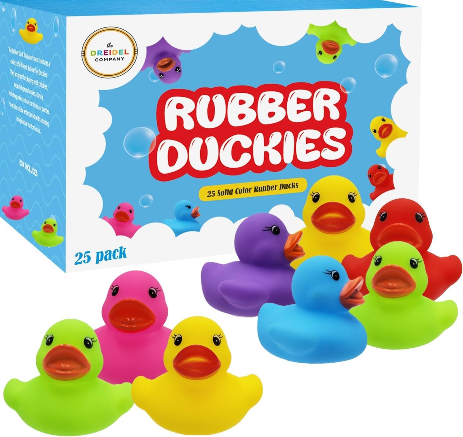 25-Count Classic Rubber Duck Toy Duckies for Kids, Six Solid Colors, Bath Bir…