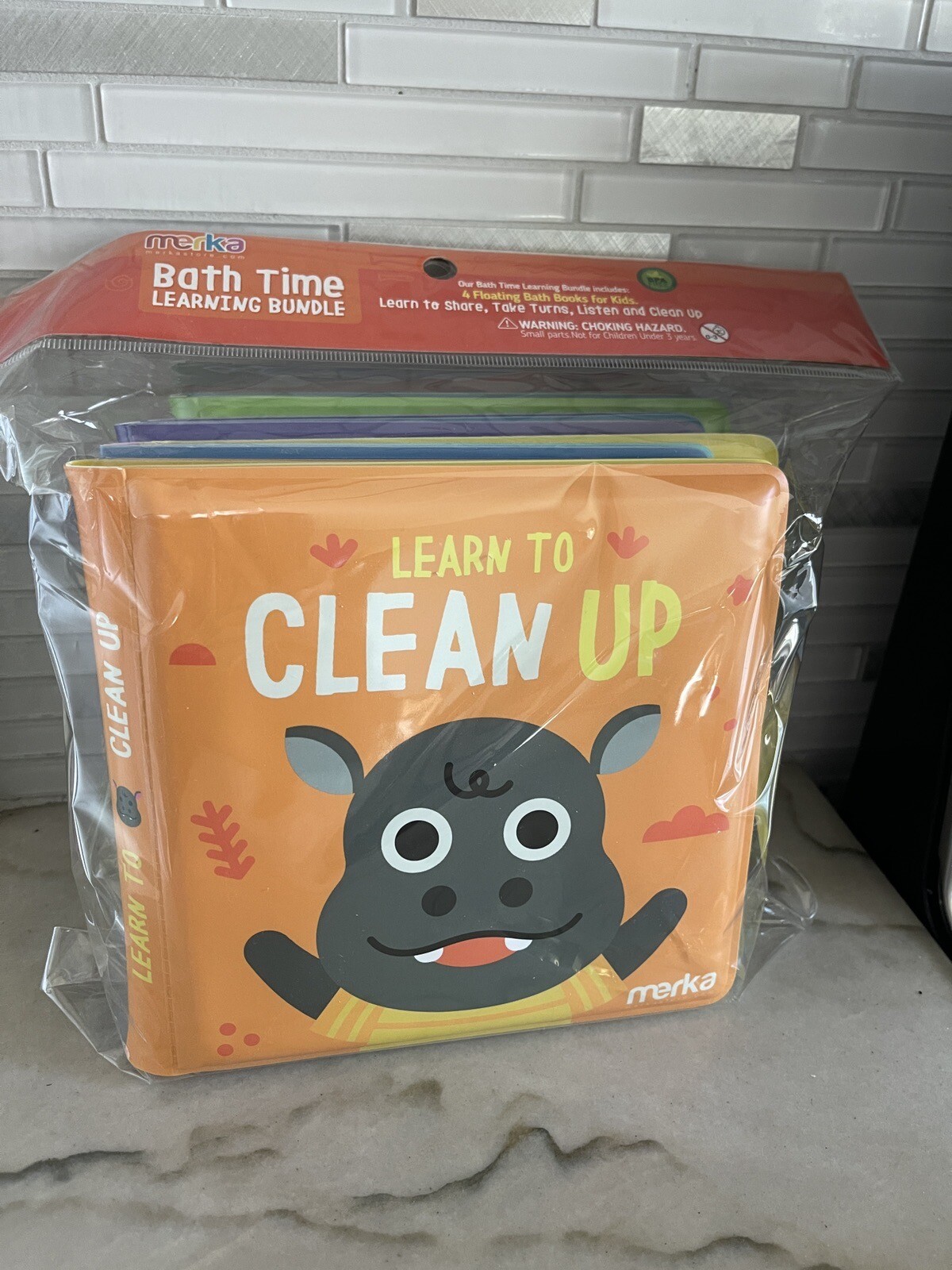 Merka Bath Time Learning Bundle Bath Books Set Of 4 Share Clean Up Listen