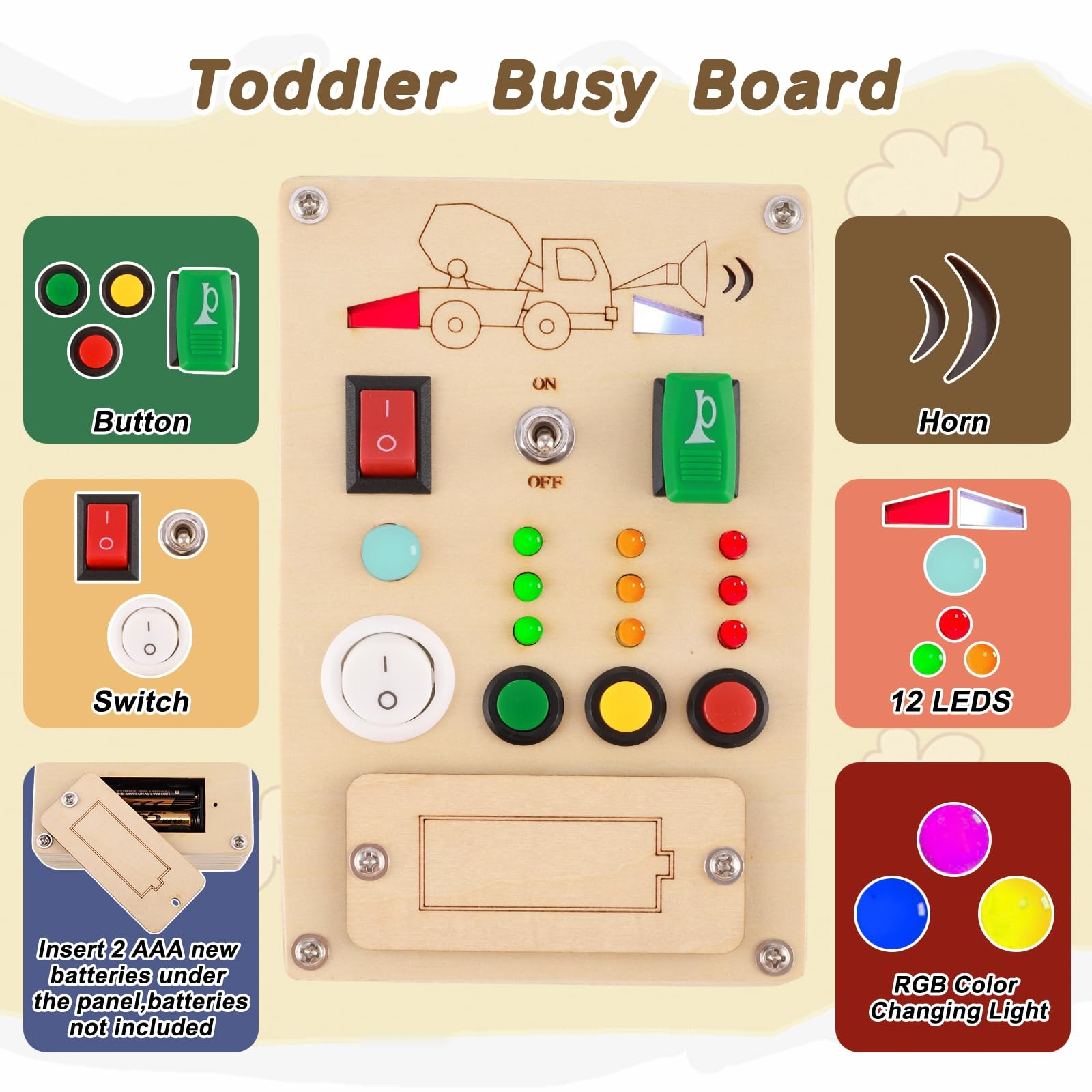Falecha Busy Board Montessori Toys for 1 Year Old Led Button Push Toys Light