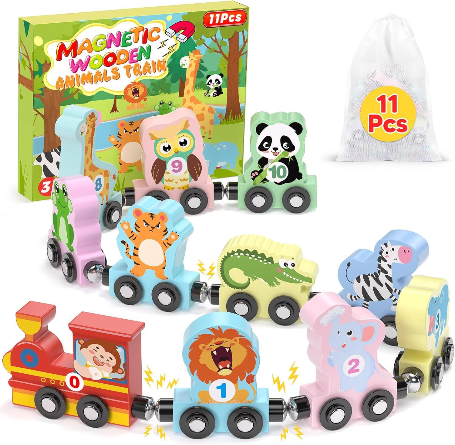 11 Pcs Magnetic Train Set Montessori Toys for 1 2 3 Years Old Toddlers Boys Girl