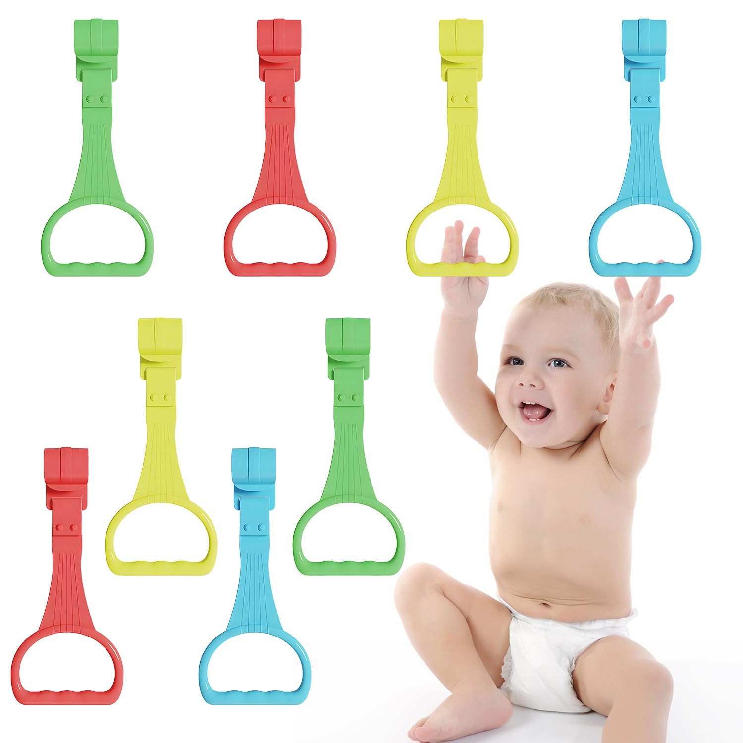 8Pcs Pull Up Rings – Baby Walking Exercises Assistant – Bed & Crib Stand Up R…