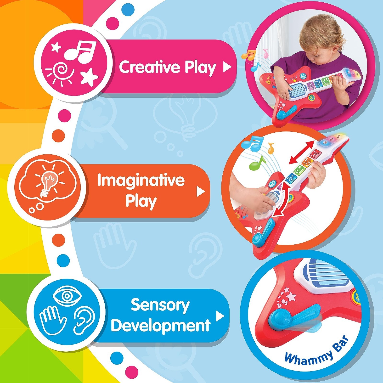 Magic Touch Guitar, Toddler Light Up Music Toy with Volume Control, Infant Touch