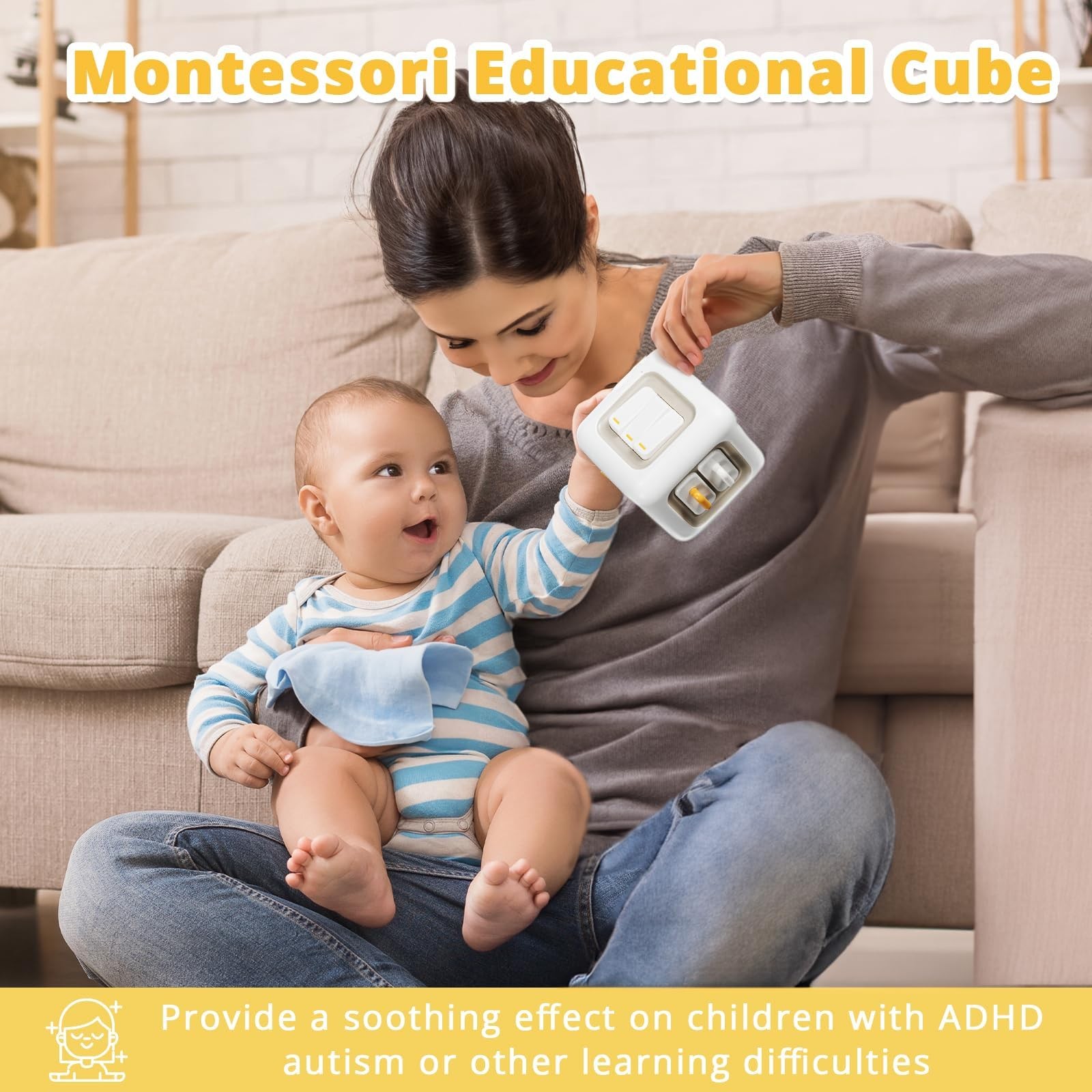 SOCBTNSO Busy Cube Toy for 1 Year Old Boy, Montessori Toys Medium, Off-white